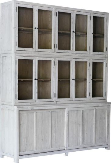 Sideboard Hutch HALEY Light Warm Wash Sealed Washed Reclaimed Pine Glass Door