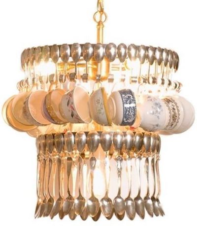 Silver Spoon Display Chandelier, Artisan Hand Made, Upcycled Vintage