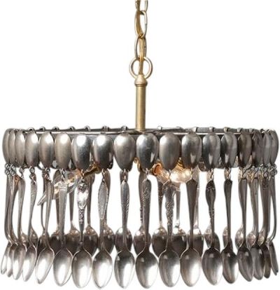 Silver Spoon Pendant Fixture, Artisan Hand Made, 3 Lights, Custom Chandelier