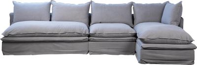 Sofa GISBORNE L-Shape Blue Gray Cotton Fabric Solid Wood