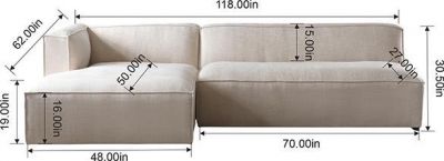 Sofa GLENN L-Shape L-Shaped Natural White 2-Pc Pine Cotton Blend Upho