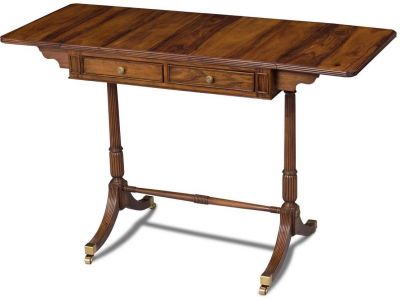 Sofa Table Scarborough House Bahia Rosewood, Drop Leaf Sides, Brass Accents