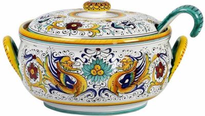 Soup Tureen With Ladle RAFFAELLESCO DELUXE Deruta Majolica Ceramic