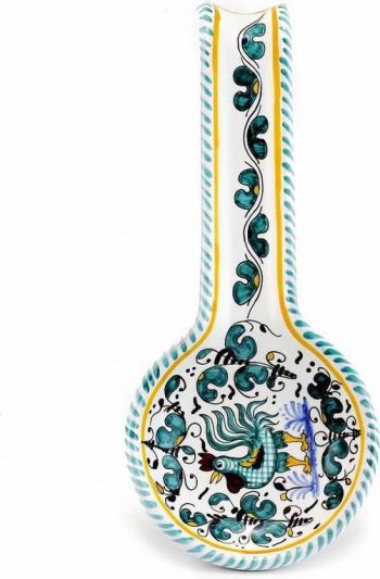 Spoon Rest Flatware Deruta Majolica Orvieto Rooster Green Ceramic Handmade