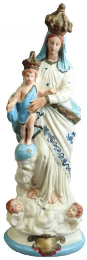 Statue Religious Sculpture Madonna Our Lady of Victory French Chalkware Blue