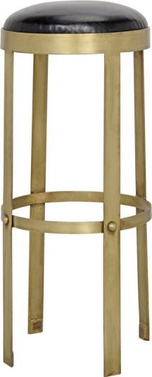 Stool PRINCE Gold Black Leather Metal Tabacco Brass Bronze