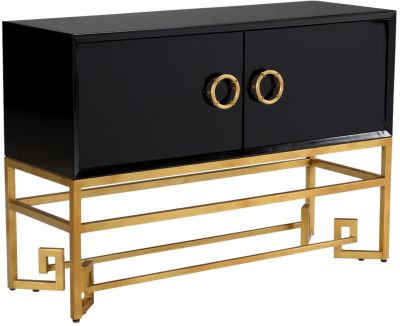 Storage Cabinet Gold Leaf Black Wood Composition Iron
