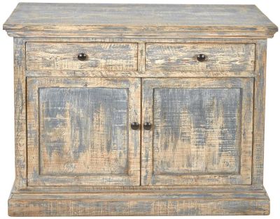 Storage Cabinet MIMI Distressed Antique Blue Reclaimed Pine Wood Handmade