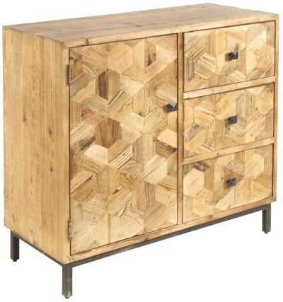 Storage Cabinet RUBIKS Natural Distressed White Iron Reclaimed Pine Bronze Wood