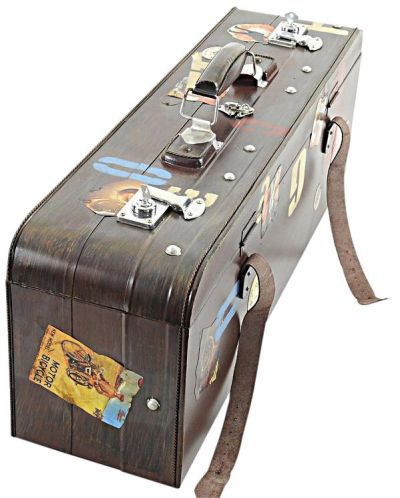 Suitcase Vintage Painted Metal Leather Handmade Hand-Crafted
