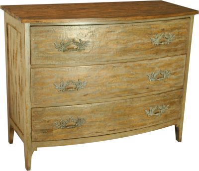 Swedish Style Bow Front 3-Drawer Chest, Moss Finish, Toned Brass Hardware