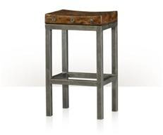 Stool THEODORE ALEXANDER European Eclectic Shaped Plank Seat Backless Planked