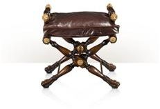 THEODORE ALEXANDER Stool Regency Slung Seat Turned X-Base Lion Head Arm