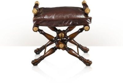 THEODORE ALEXANDER Stool Regency Slung Seat Turned X-Base Lion Head Arm