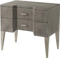 Nightstand THEODORE ALEXANDER Modern Classic Breakfront Brushed Pewter Coastal