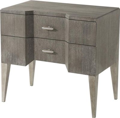 Nightstand THEODORE ALEXANDER Modern Classic Breakfront Brushed Pewter Coastal