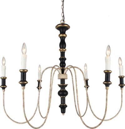 Chandelier Terracotta Lighting Karalea Black Gold Iron Wood 6-Light Traditional