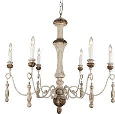 Chandelier Terracotta Lighting Elenore White Gold Iron Wood 6-Arms 6-Lights