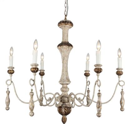 Chandelier Terracotta Lighting Elenore White Gold Iron Wood 6-Arms 6-Lights