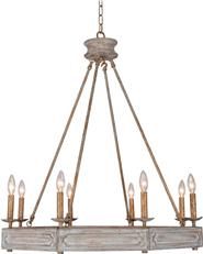 Chandelier Charlotte Octagon Washed White Aged Gold Iron Wood 8 Candles