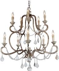 Chandelier Ballerina Terracotta Lighting 10-Light Crystals Wood Silver Iron French