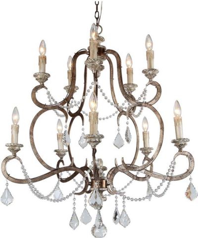 Chandelier Ballerina Terracotta Lighting 10-Light Crystals Wood Silver Iron French