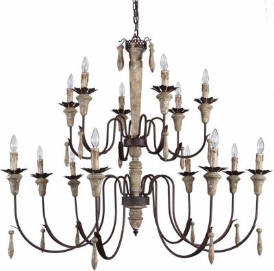 Chandelier Cassandra Terracotta Lighting 2-Tier 14-Light Rustic Iron Aged Wood