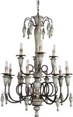 Chandelier Maya Large French Ivory White Wood Iron 12-Light Terracotta Lighting
