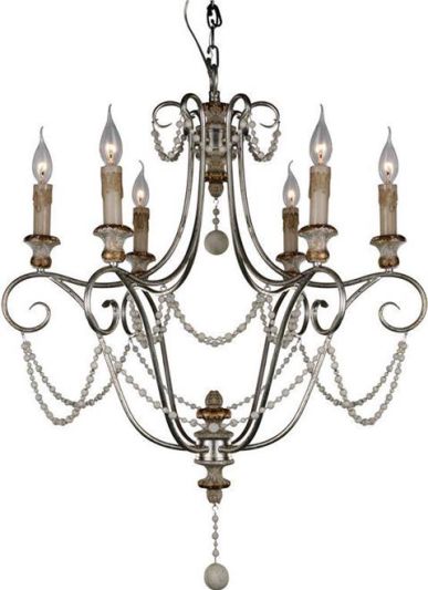 Chandelier Venezia Terracotta Lighting Silver White Wood Beads Iron 6-Light