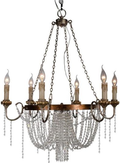 Chandelier Valentina Terracotta Lighting 6-Light Aged Gold Iron Crystal Swags