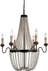 Chandelier Concetta Terracotta Lighting Wood Beads Garlands Bronze Iron 6-Light