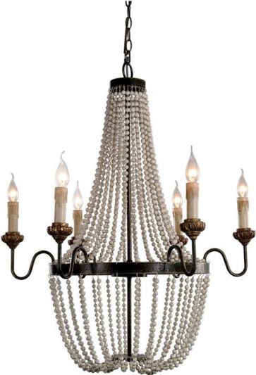 Chandelier Concetta Terracotta Lighting Wood Beads Garlands Bronze Iron 6-Light