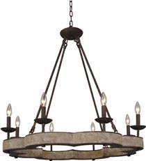 Chandelier Vanda Terracotta Lighting Renaissance Rustic Bronze Iron Wood 8-Light