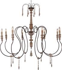 Chandelier Arabella French White Gold Iron Wood 8-Light Terracotta Lighting