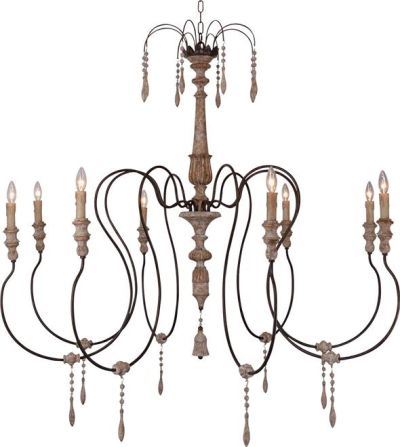 Chandelier Arabella French White Gold Iron Wood 8-Light Terracotta Lighting