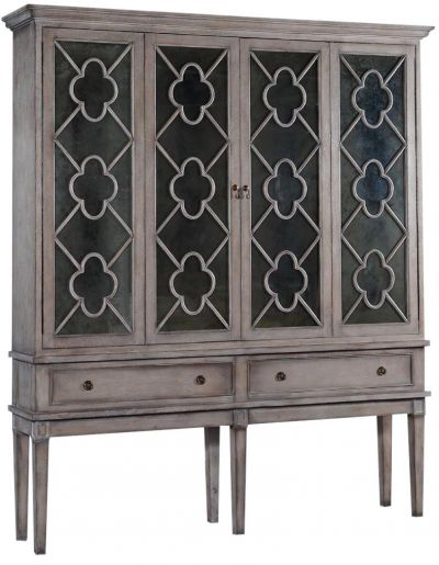 TV Cabinet Wilcox Raised Greige Distressed Wood Mirror Bi-Fold Doors Drawers
