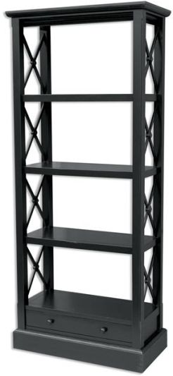 Bookcase TRADE WINDS Traditional Antique Cross Bar Black Painted Mahogany Frame
