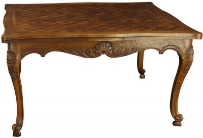 Table Antique Louis XV Rococo French Walnut Wood Parquet Top Expanding