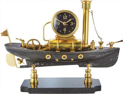 Table Clock Steamboat Nautical Maritime Ship Aluminum Marble Glass Brass Mantel