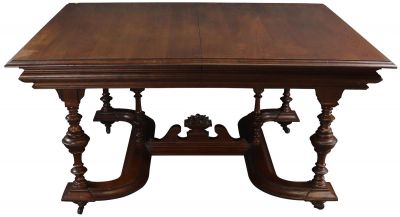 Table Henry II Renaissance Antique French 1900 Wood C-Stretchers Turned Legs