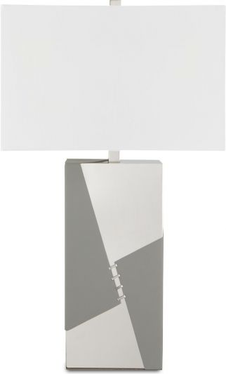 Table Lamp CURREY CLARICE Geometric 1-Light Gray Silver Cord Off-White Shade