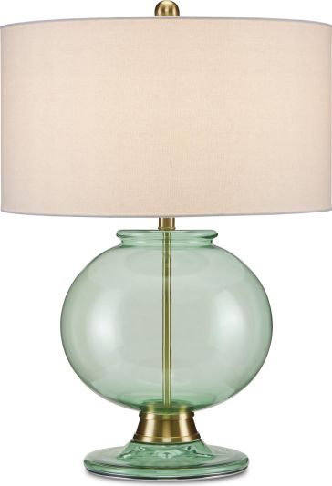Table Lamp CURREY JOCASTA 1-Light Clear Emerald Silver Cord Brass Bone Shade