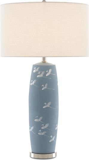 Table Lamp CURREY SYLPH Ball Finial 1-Light Polished Nickel White Pastel Blue