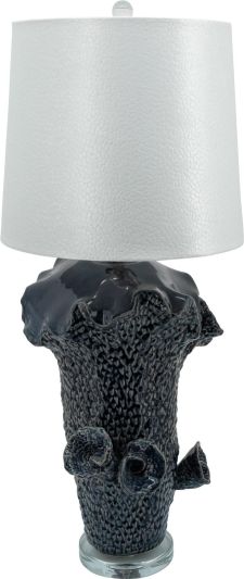 Table Lamp Contemporary Drum Shade 1-Light Blue Off-White Ceramic Polyester
