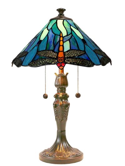 Table Lamp DALE TIFFANY HUXLEY Cone Shade Pedestal Base 2-Light Red Muted Blue