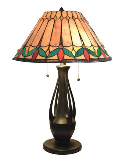 Table Lamp DALE TIFFANY JARDIN Cone Shade Urn Base 2-Light Deep Green Red Dark