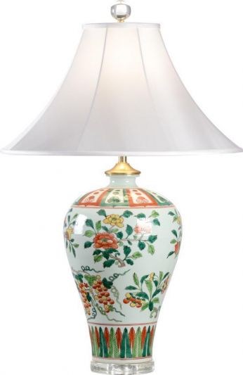 Table Lamp GAINESBOROUGH Vase 1-Light Green White Shade Gray Glazed Rust Yellow