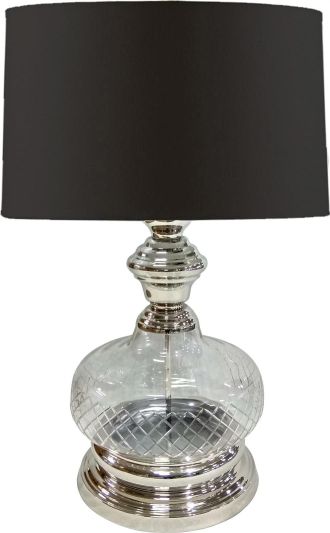 Table Lamp GLAM Modern Contemporary Drum Shade Silver Black Glass Polyester