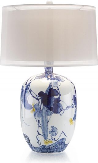 Table Lamp JOHN-RICHARD ASIAN GARDENS Chinese Oriental Urn 1-Light White Blue