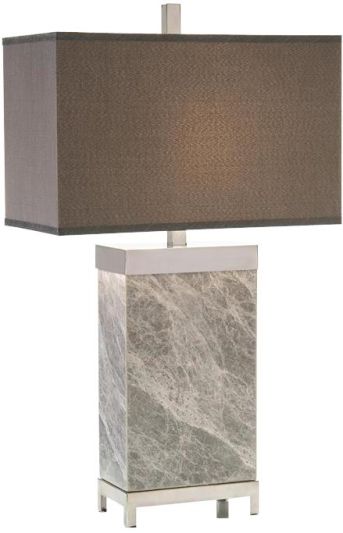Table Lamp JOHN-RICHARD Polished Nickel Accents Gray White Silver Marble